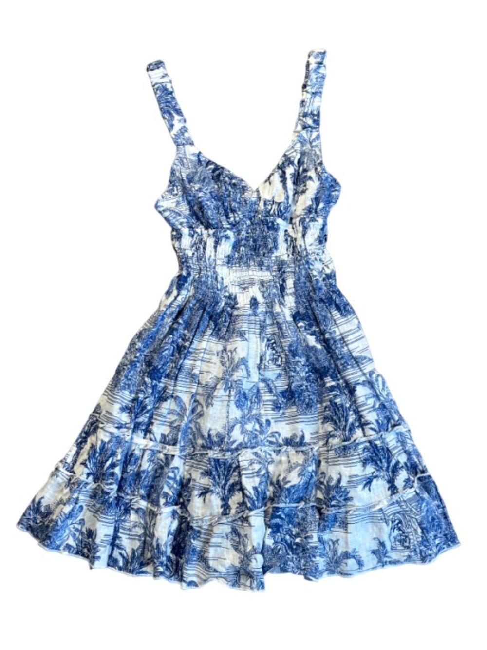 Luisa Positano Linen Toile Mini Dress one size OS XS S blue white tiger Italy